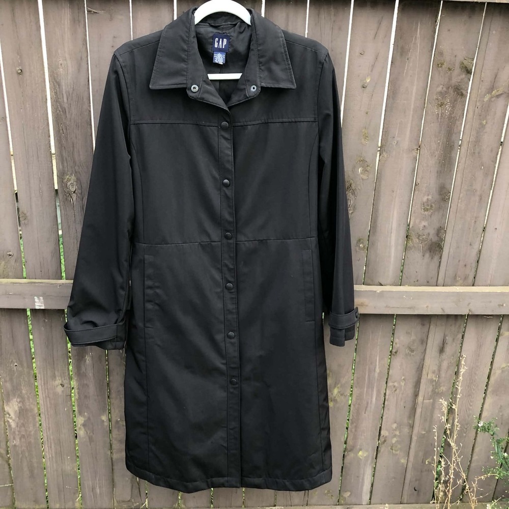Vintage Y2K GAP Black Long Belted Trench Coat Womens Large Grunge Minimalist